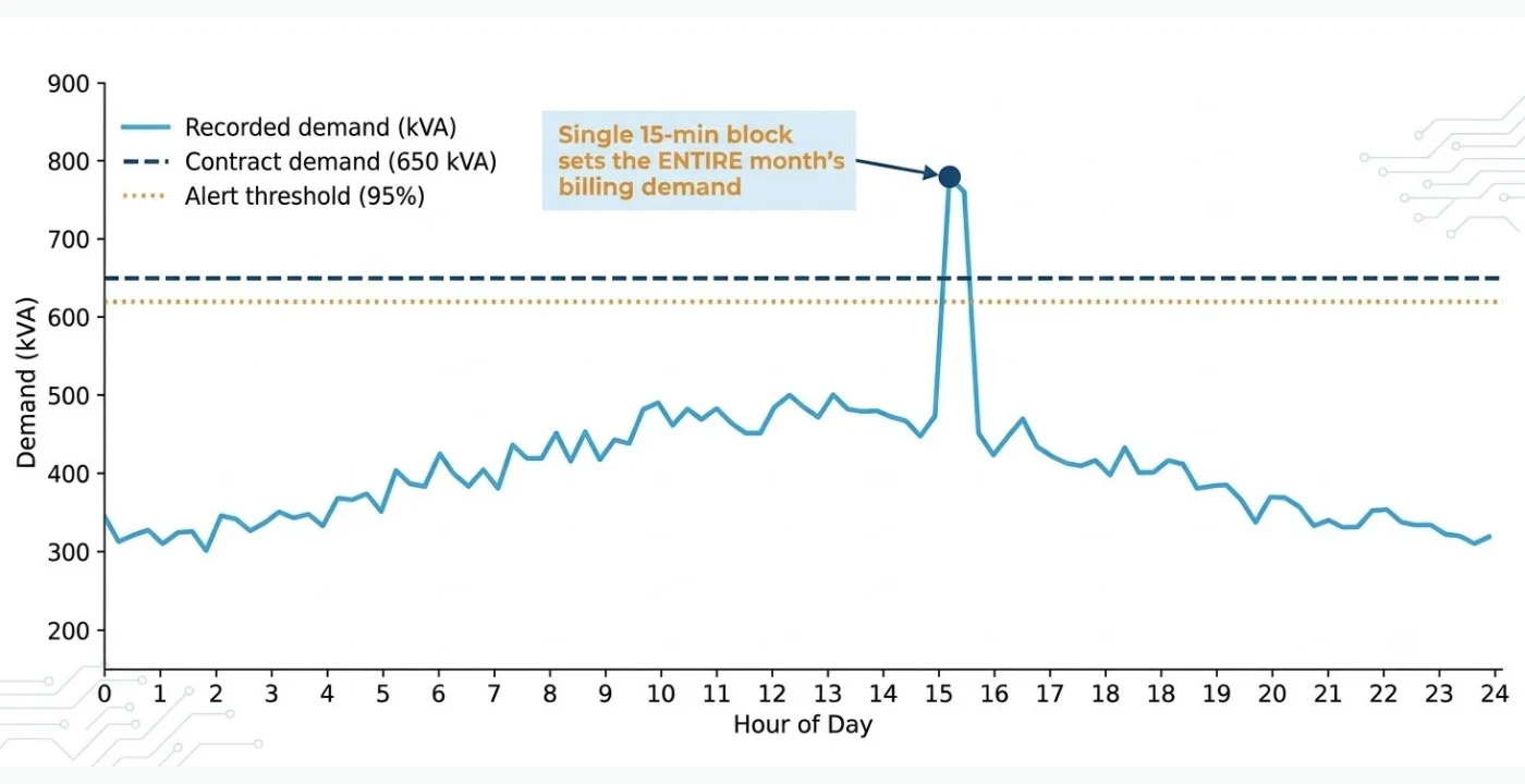 Figure 1: A single 15-minute demand spike can set the billing demand for the entire month.